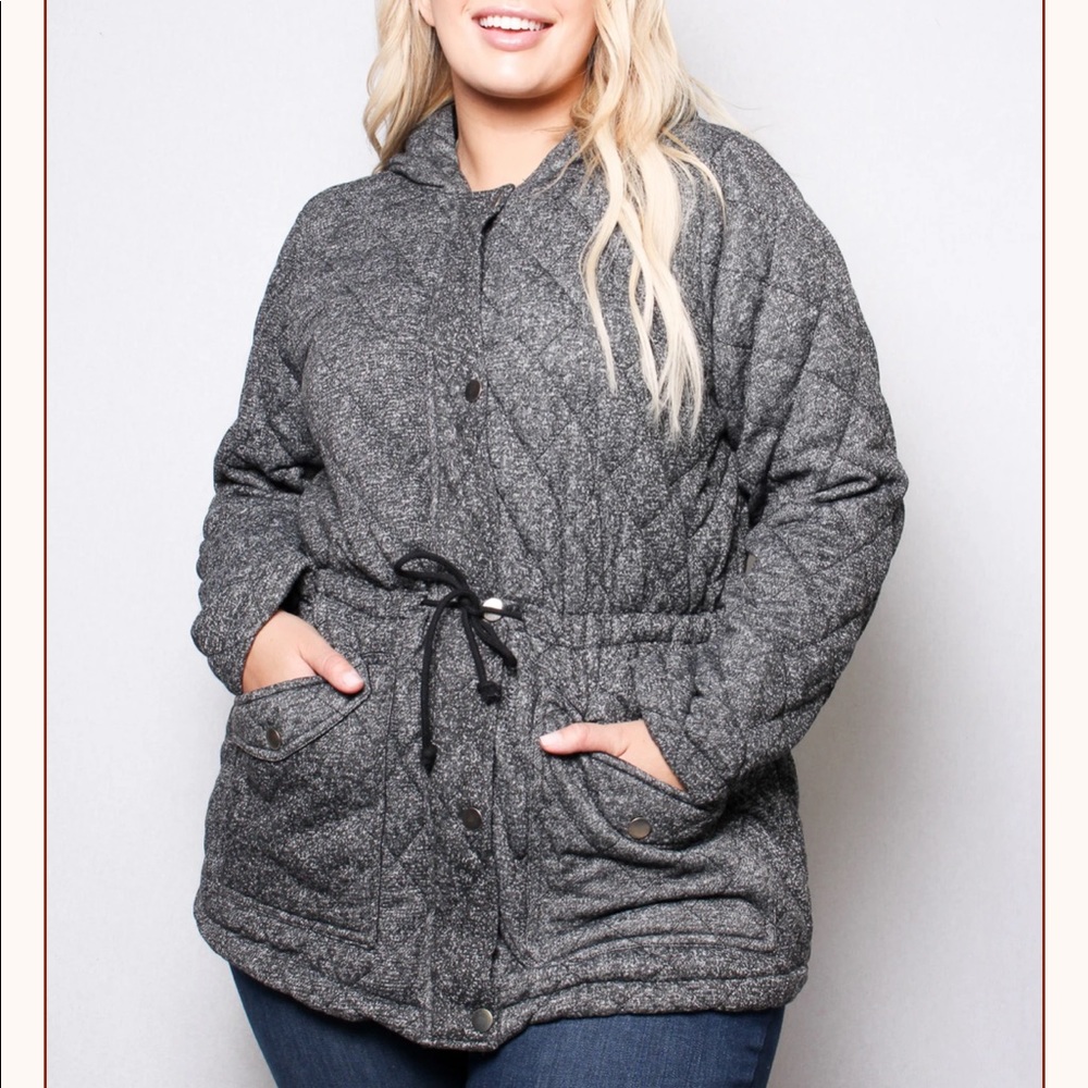 Plus Size Anorak Quilted Jacket Womens Gray NEW